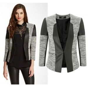 NWOT Cut25 Black Leather Tweed Lightweight Jacket